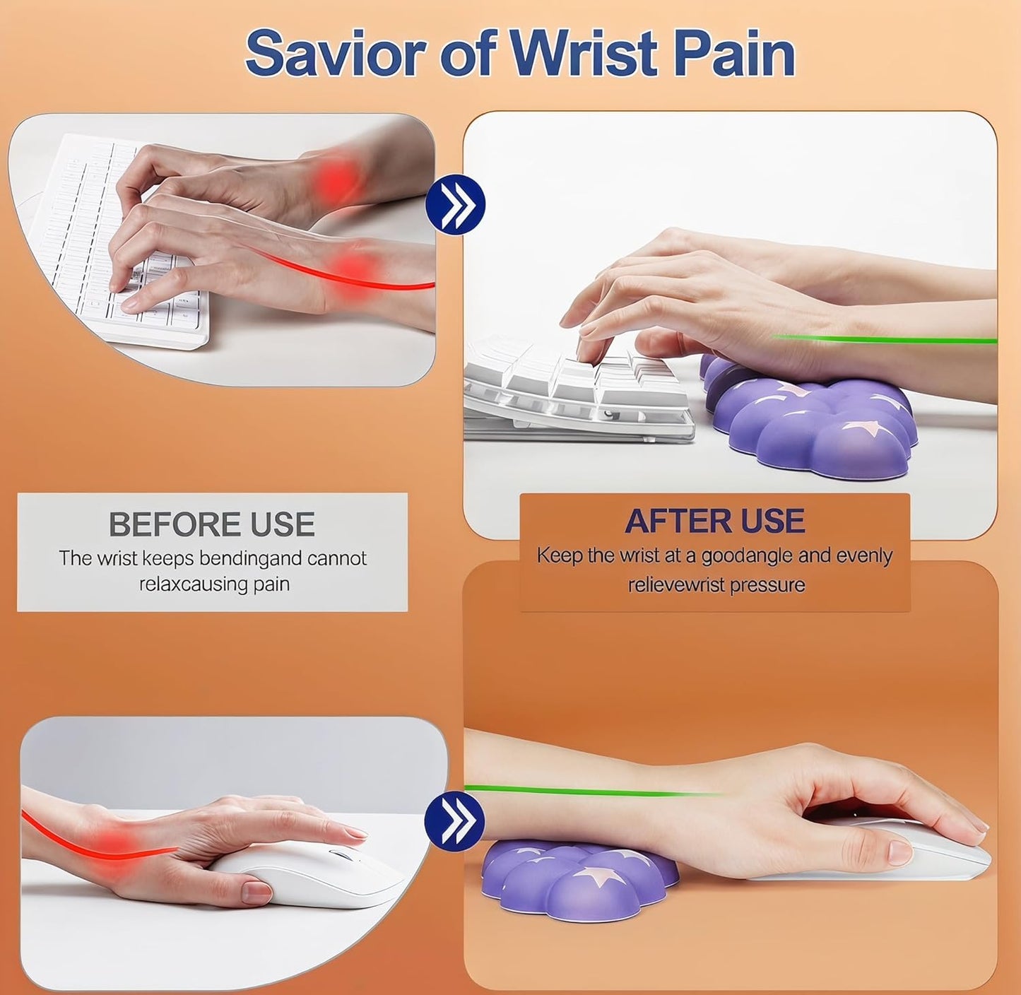 Cloud Wrist Rest Set for Keyboard and Mouse, Includes Cute Coaster, with Computers and Laptops（Purple Star Set）