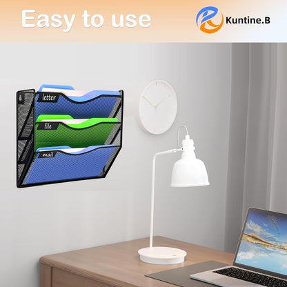 Kuntine.B Wall File Organizer Office Hanging Magazine Holder Wall File Organizer for Office Home (Black, 5 Tier)