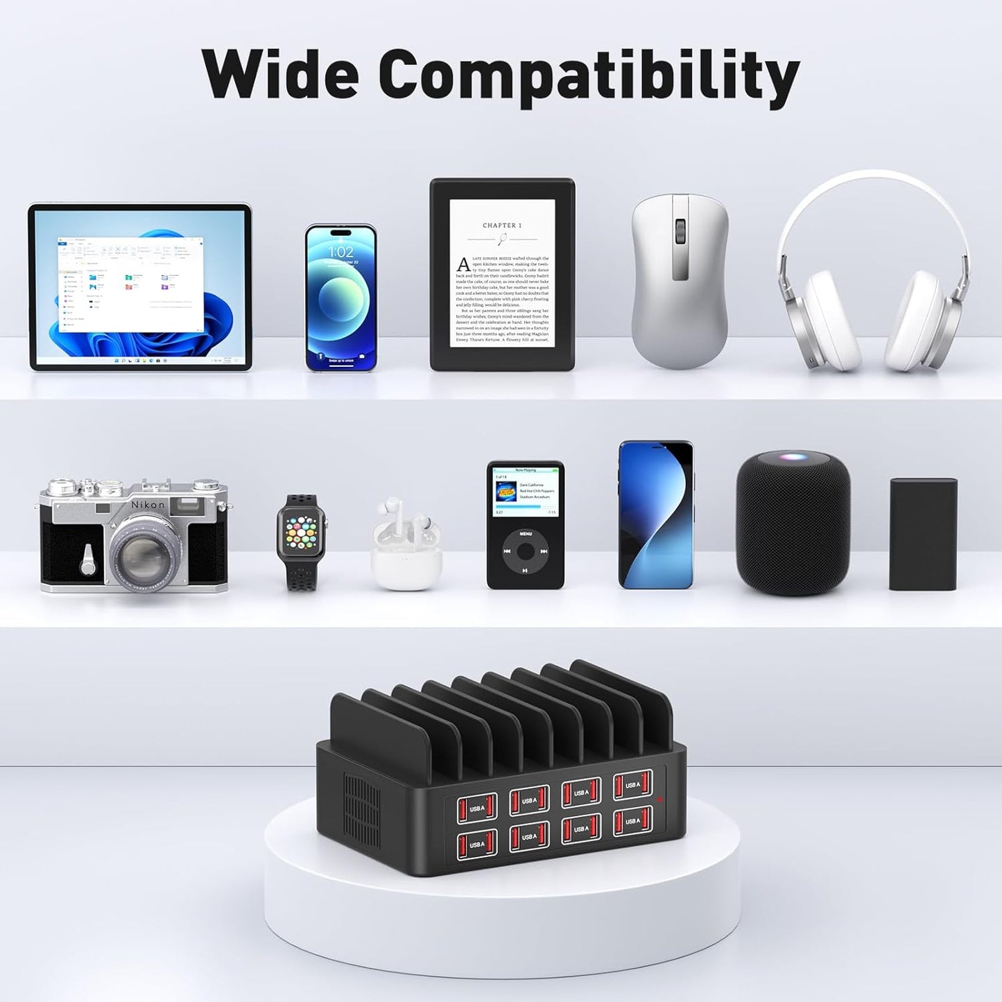 USB Charging Station, 150W 16 Port USB a Charging Station - Supports iPhone iPad Android Phones, Watches Game Consoles and Many Other Electronic Devices