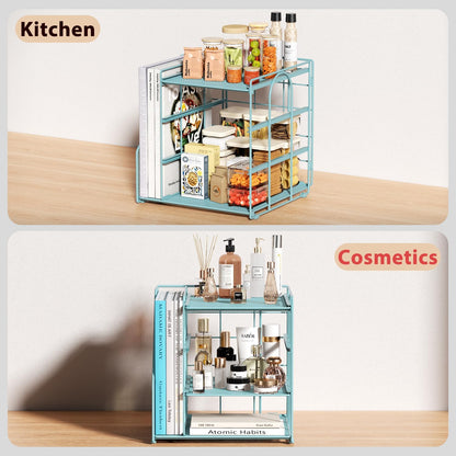 Desk Organizer, 4-Tier Metal File Organizer for Desk with Vertical File Holder, Office Accessories and Desktop Storage for Office Supplies (Black)