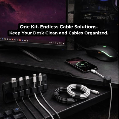 Magnetic Cable Organizer Kit (17-Piece) – Desk Cable Management Set with Magnetic Base & Adhesive Clips – Holds 6 Cables – Reusable Cable Ties for Office, Home & Gaming Setup