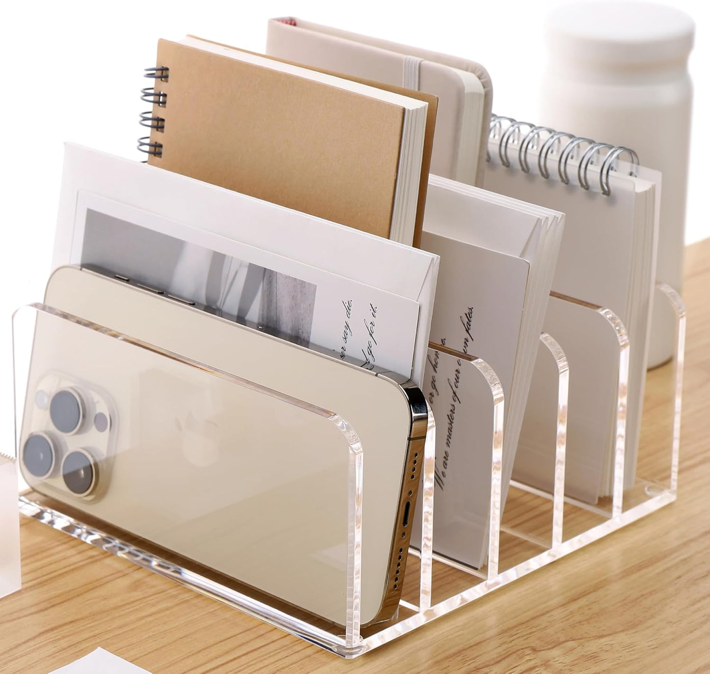 SANRUI Acrylic File Mail Desktop Organizer Sorters,3 Compartments Laddered Clear Desk Letter Organizer Office Document Sorter,Multifunction Envelope Folder Racks Holders for Office,Home, School