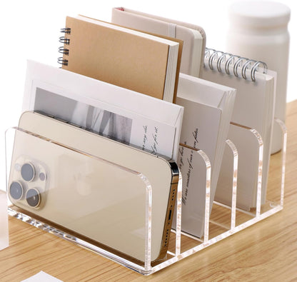 SANRUI Acrylic File Mail Desktop Organizer Sorters,3 Compartments Laddered Clear Desk Letter Organizer Office Document Sorter,Multifunction Envelope Folder Racks Holders for Office,Home, School