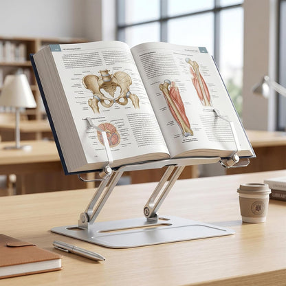 Premium Aesthetic Aluminum Acrylic Book Stand for Reading, Ergonomic Book Holders for Reading Hands Free, Portable Laptop Book Stand for Desk, Reading Stand for Textbook, Recipe, Music Sheets