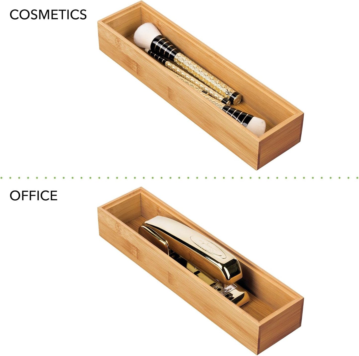 mDesign Slim Wooden Bamboo Drawer Organizer for Office - 12" Long Stackable Storage Box Tray for Desk Drawers/Cabinet - Junk Drawer and Accessories Organization - Echo Collection, 2 Pack, Natural Wood