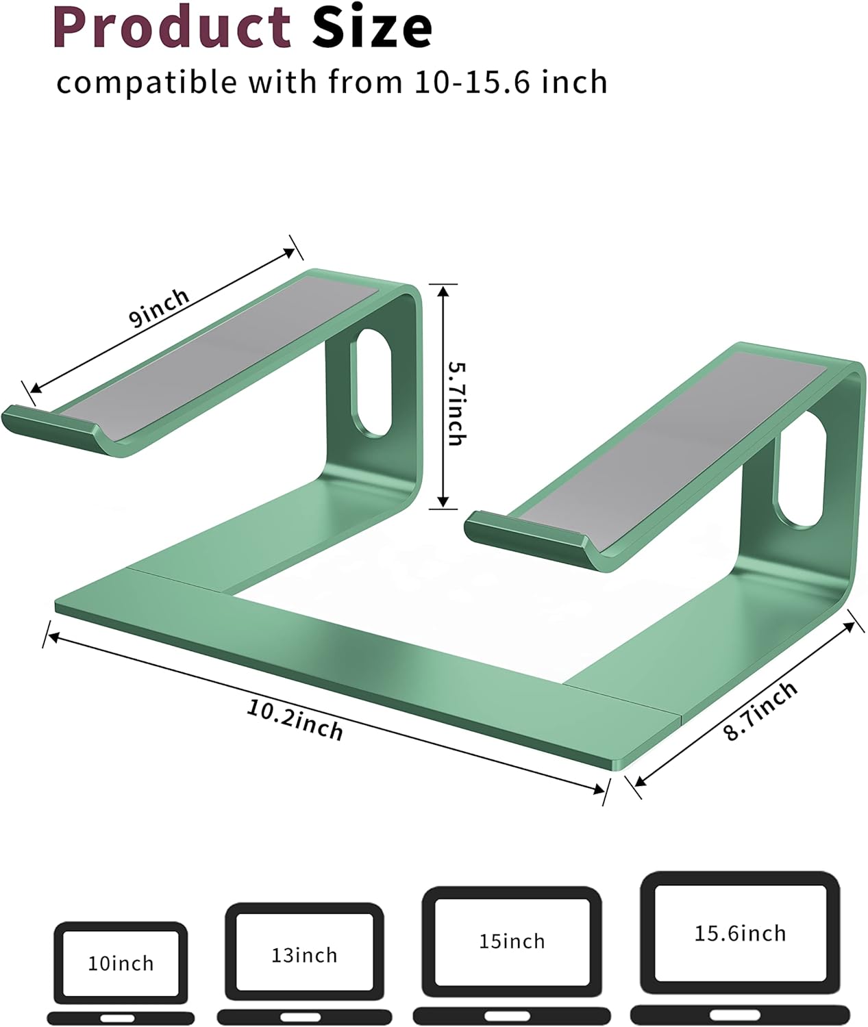 ALASHI Laptop Stand for Desk, Aluminum Computer Riser, Ergonomic Notebook Holder, Detachable Metal Laptops Elevator, PC Cooling Mount Support 10 to 15.6 Inches Notebook, Black