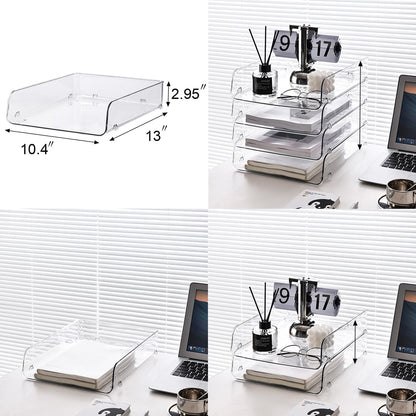 Gagee 4 Pack Paper Organizer for Desk,Stackable Paper Tray Book Holder for Classroom,Office and More,Letter Tray Desk Organizer,Clear
