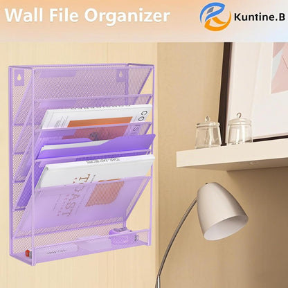 Kuntine.B Wall File Organizer Office Hanging Magazine Holder Wall File Organizer for Office Home (Black, 5 Tier)