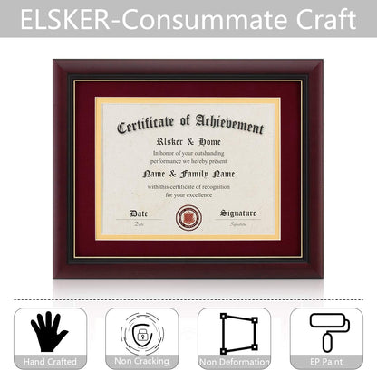 ELSKER&HOME Diploma Frame - Wide Solid Wood Frame - Black Velvet Golden Rim Mat - Semi-Tempered Glass - Includes Hanging Hardware and Desktop Easel(ONLY Display 11×14 Document/Certificate)