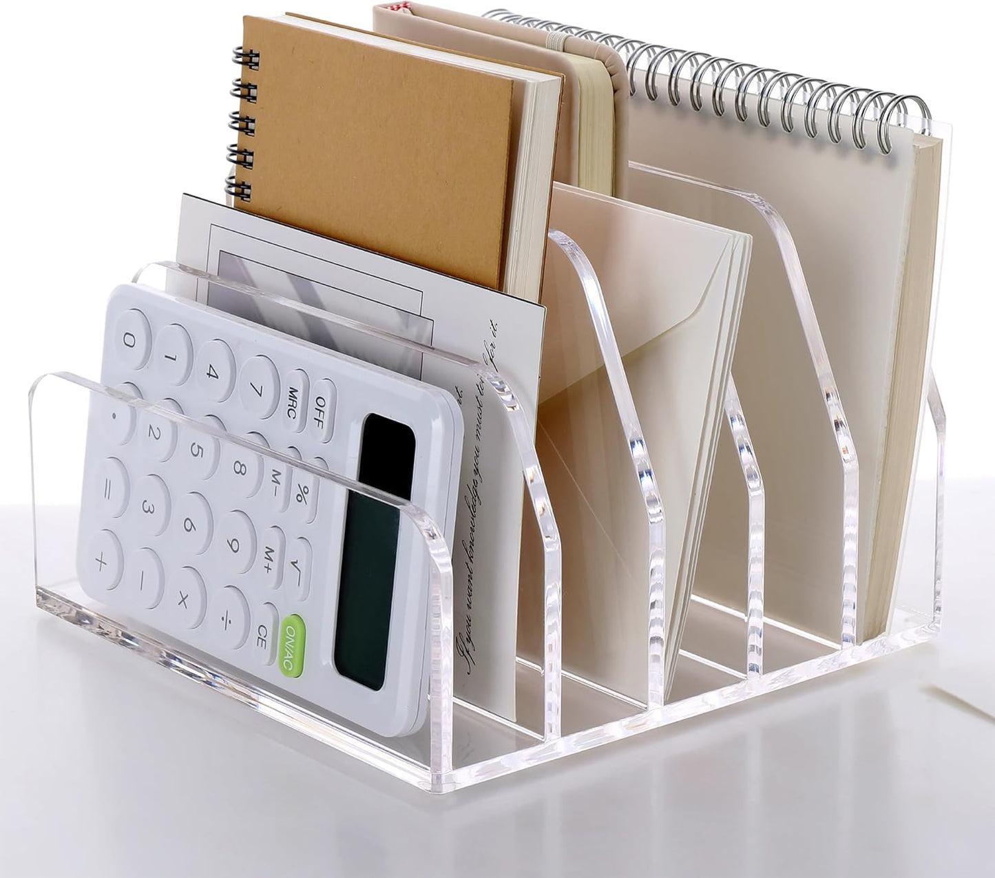SANRUI Acrylic File Mail Desktop Organizer Sorters,3 Compartments Laddered Clear Desk Letter Organizer Office Document Sorter,Multifunction Envelope Folder Racks Holders for Office,Home, School