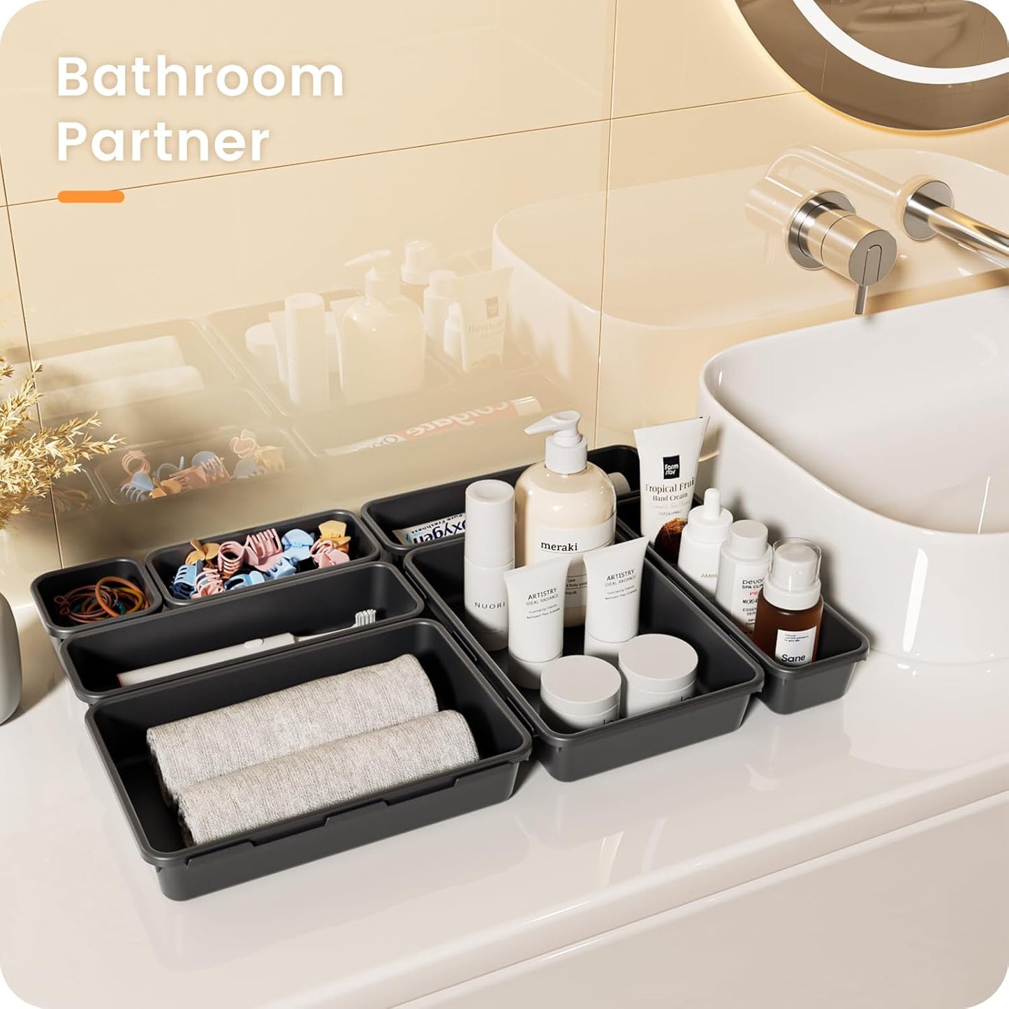 【Military Grade】A-LuGei Drawer Organizer, 【𝟱𝗦𝗶𝘇𝗲】 Makeup organizer, 【Holds 177 Items】 Bathroom Organizers and Storage, Organization and Storage, Desk Drawer Organizer for Bathroom Vanity
