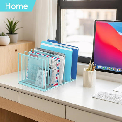 File Organizer for Desk, 5-Section Vertical File Sorter, Paper Holder Organizer Standing Metal File Folder for Office Home Classroom, Black