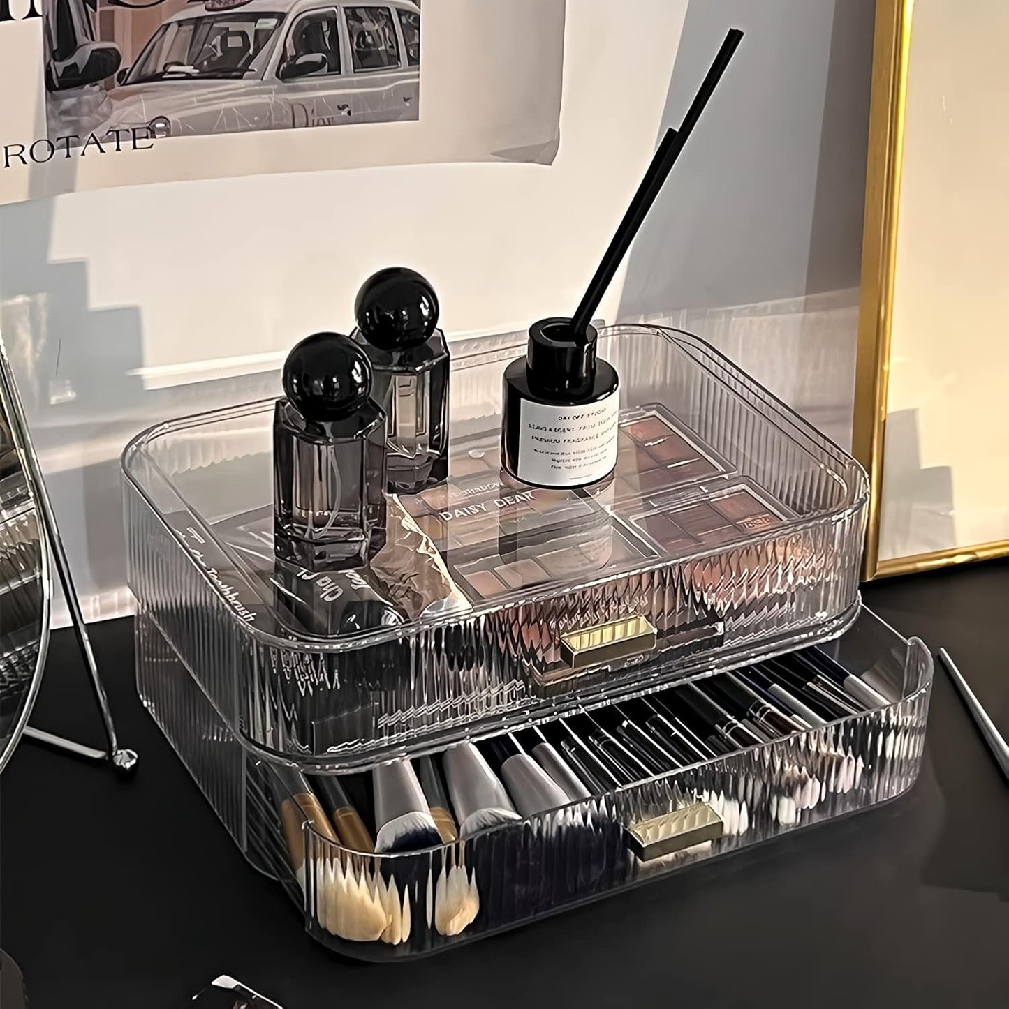 Stackable Cosmetics Organizer Drawers, Bathroom Vanity Makeup Organizers and Storage, Ideal for Desk and Dresser Countertops, Great for Palette, Skincare, Lipsticks, Nail Care. Green