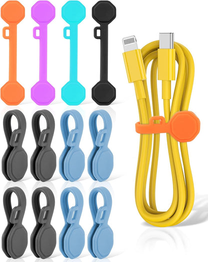 8PCS Silicone Magnetic Cable Ties & Clips, Cord Organizer [1S] Management Reusable Magnet Cable Organizer, Phone Cord Holder for Organizing, Bookmark Whiteboard Fridge Magnets etc