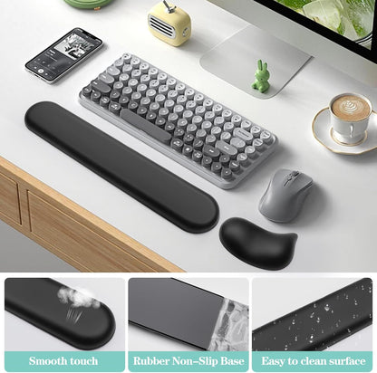 Wrist Rest for Keyboard and Mouse Pad, Ergonomic Memory Foam Keyboard Wrist Rest Set, Luxe Leather, Non-Slip Desk Accessories for Office and Home (Green)
