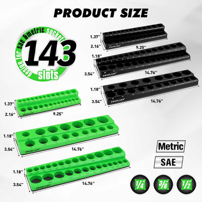 Magnetic Socket Organizer Set, 6PCS Socket Holder, 1/4", 3/8", 1/2" Sockets Holds 143 Pieces Magnetic Sockets Trays (Blue&red, 6 Pcs)