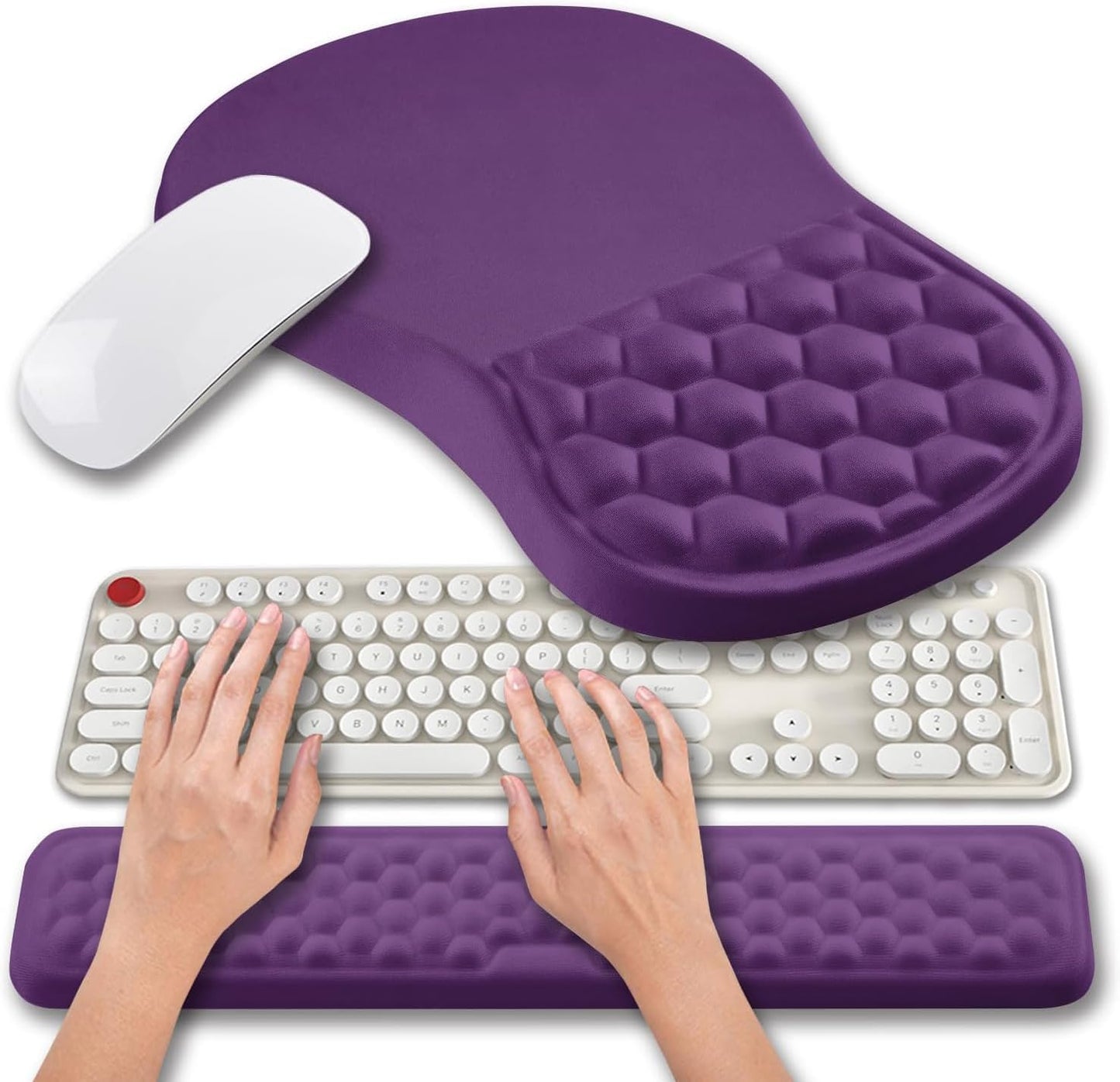 Hokafenle 2 in 1 Ergonomic Mouse Pad Wrist Support & Wrist Rest for Computer Keyboard Set, with Relieve Carpal Tunnel Pain Massage Bulge and Full Memory Gel Design (2In1 Set, Light Green)