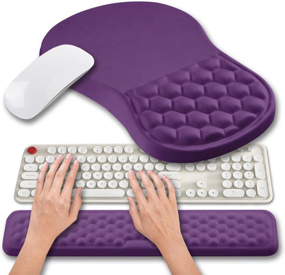 Hokafenle 2 in 1 Ergonomic Mouse Pad Wrist Support & Wrist Rest for Computer Keyboard Set, with Relieve Carpal Tunnel Pain Massage Bulge and Full Memory Gel Design (2In1 Set, Light Green)