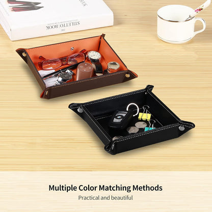 YAPISHI Key Dish Bowl for Men, Entryway Catchall Holder Bedside Table Valet Tray for Pocket Stuff, PU Leather Nightstand Organizer for Dice/Coins/Wallet/Watch/Rings/Sunglasses, Dresser/Coffee Table
