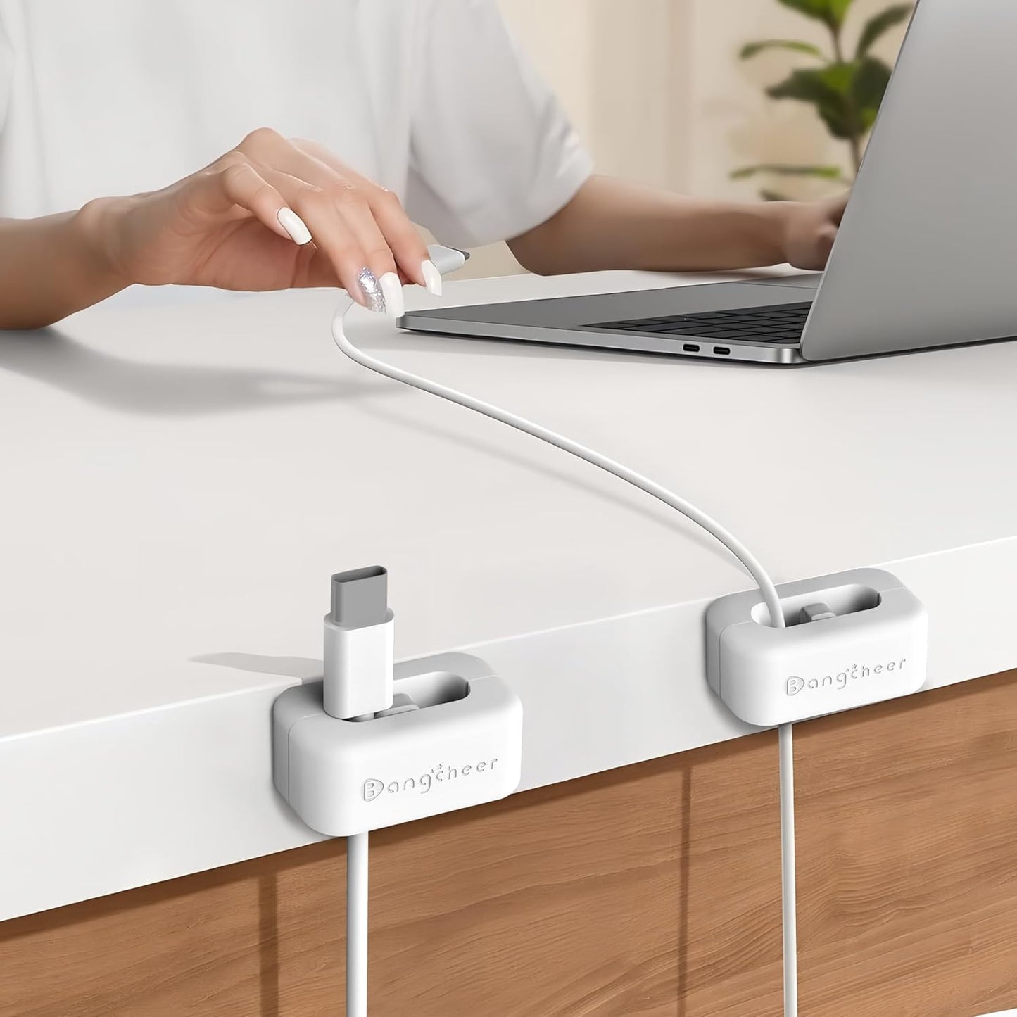 8 Pack Dual-Slot Silicone Cord Cable Clips with Strong Nano Adhesive Cable Organizer Press-to-Lock Design Desktop Wire Management for Home, Office, Car, Desk, Nightstand (White-8Pack)