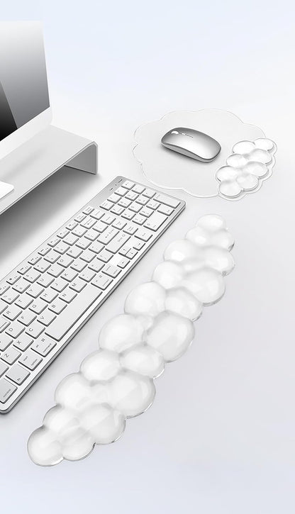Mouse Pad with Wrist Rest, Soft Cloud Gel Keyboard Mouse Pad Set with Hand Wrist Support, Cute Non Slip Office Desk Accessories for Comfort/Pain Relief/PC Gaming/Computer/Laptop, (Clear Cloud)