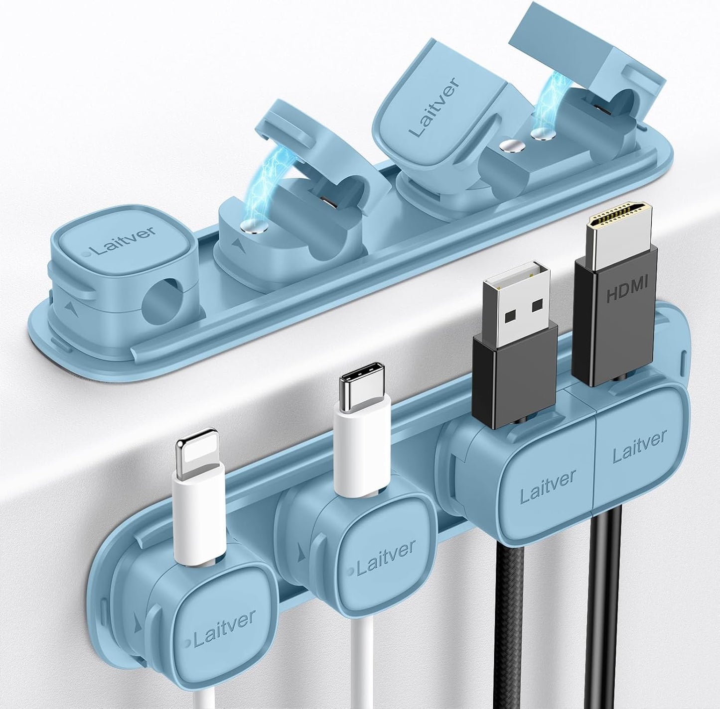 6 Pack Magnetic Cable Clips [1s Open/Lock], Laitver Cord Organizer Holder Strong Adhesive Desk Cable Management- Organize Charging Cords Neatly for Home, Office, Car,Desk, Nightstand