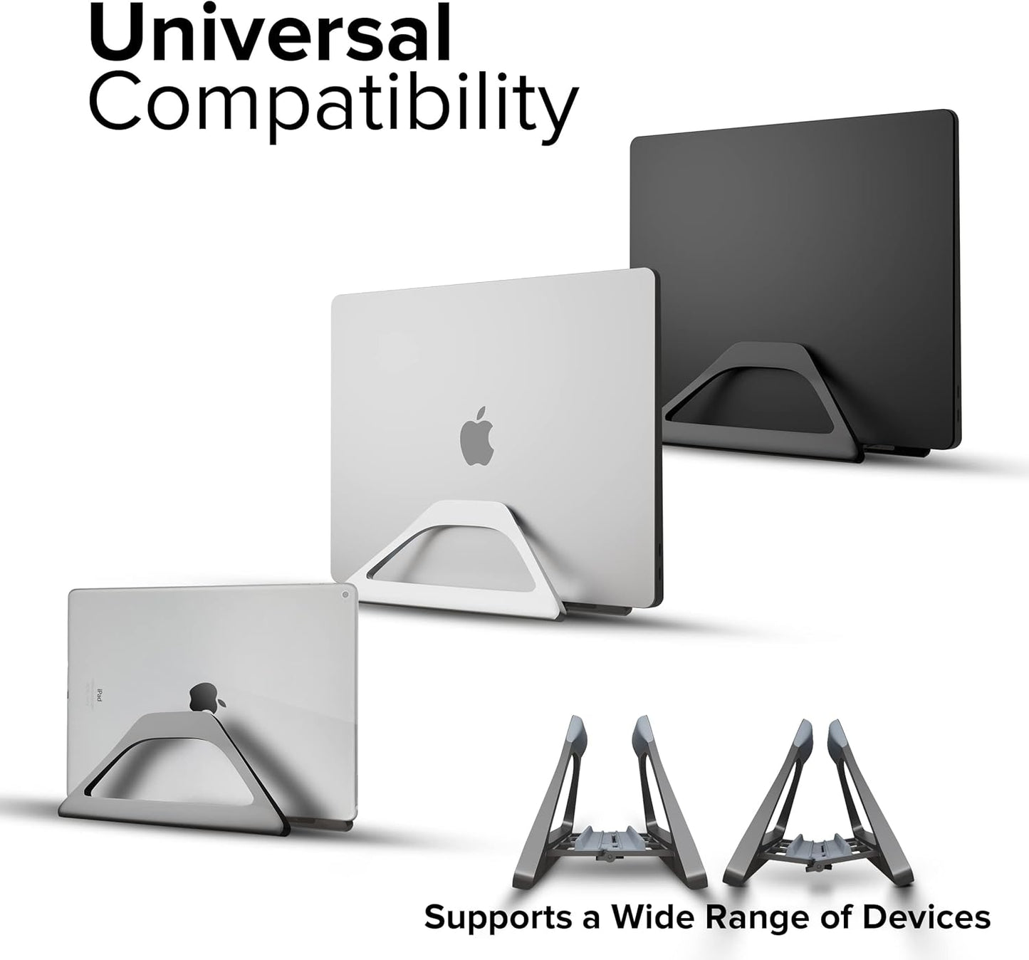 Elestoria Aluminum Vertical Laptop Stand with Gravity Auto-Lock – Adjustable Laptop Holder Vertical fits MacBook Pro/Air, Chromebook & Gaming Laptops up to 17.3" – Space-Saving Desktop Dock - Silver
