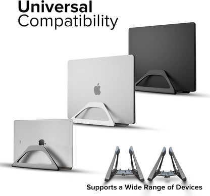 Elestoria Aluminum Vertical Laptop Stand with Gravity Auto-Lock – Adjustable Laptop Holder Vertical fits MacBook Pro/Air, Chromebook & Gaming Laptops up to 17.3" – Space-Saving Desktop Dock - Silver