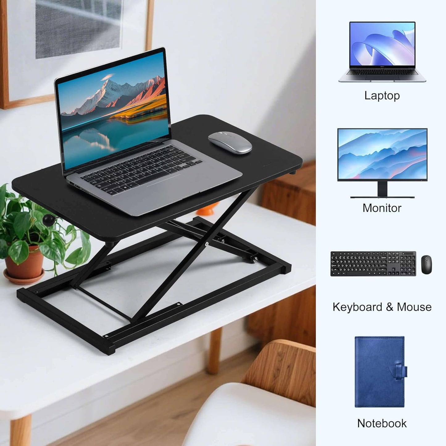 Height Adjustable Standing Desk Converter, Computer Keyboard Stand for Desktop, Keyboard Riser for Stand Up Desk Riser, Ergonomic Sit Stand Workstations for Home Office