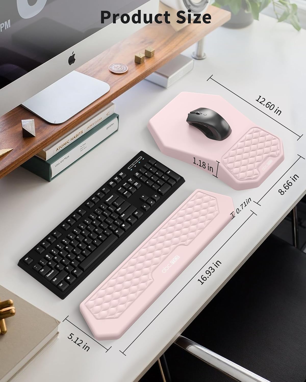 Ergonomic Mouse Pad and Keyboard Wrist Rest Support Set, Massage Design Mousepad for Carpal Tunnel Pain Relief, Memory Foam, Non-Slip PU Base for Computer Desk, Baby Blue