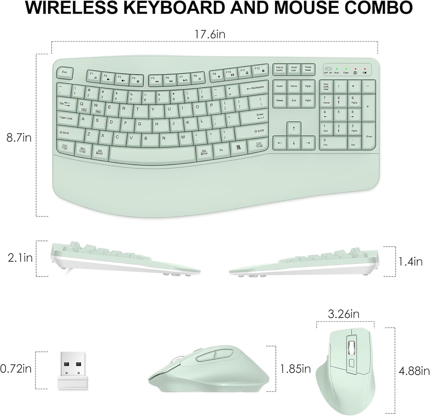 Wireless Keyboard and Mouse Combo, 2.4G Full Size Wave Keys Ergonomic Keyboard with Wrist Rest and 3-Level DPI Adjustable Wireless Ergonomic Mouse for Windows, Mac OS Desktop/Laptop/PC(Black)