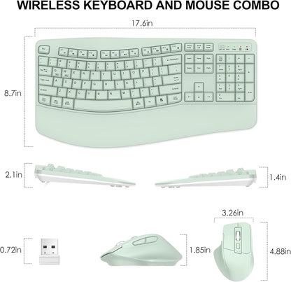 Wireless Keyboard and Mouse Combo, 2.4G Full Size Wave Keys Ergonomic Keyboard with Wrist Rest and 3-Level DPI Adjustable Wireless Ergonomic Mouse for Windows, Mac OS Desktop/Laptop/PC(Black)