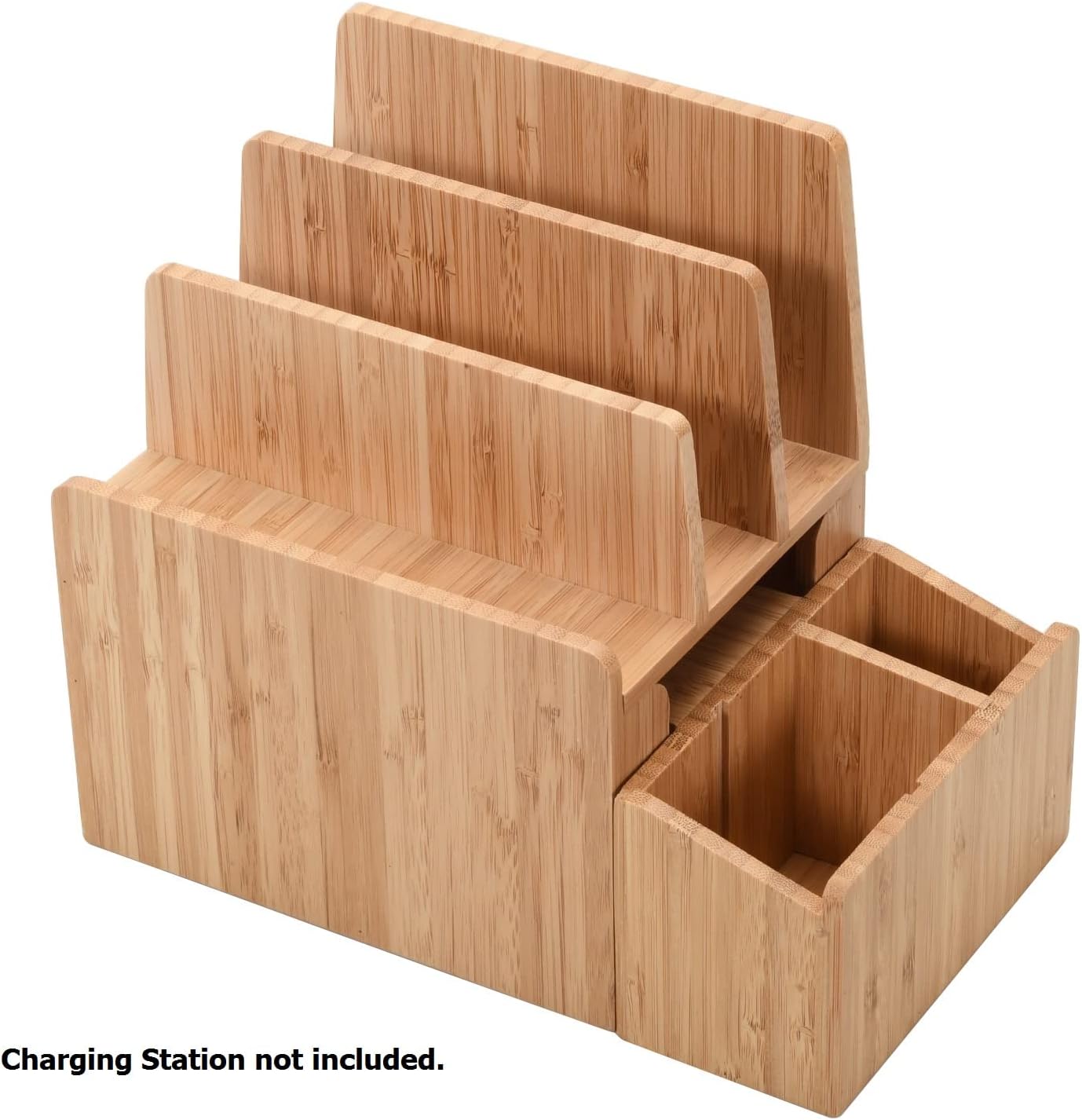 MobileVision Bamboo Charging Station & Multi Device Organizer Slim Version for Smartphones, Tablets, and Laptops