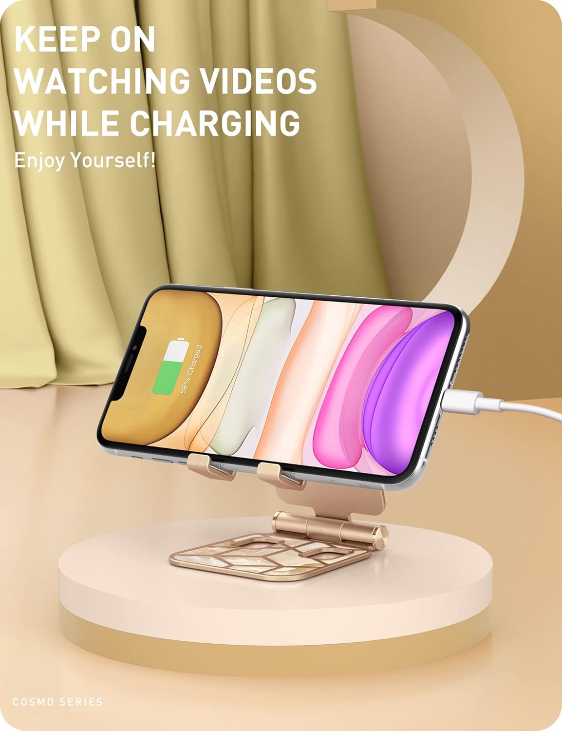 i-Blason Cell Phone Stand for Desk, Cell Phone Holder, Fits All Smart Phones, iPhone 16 15 14 13 Pro Max, Foldable Phone Stand Holder, Marble