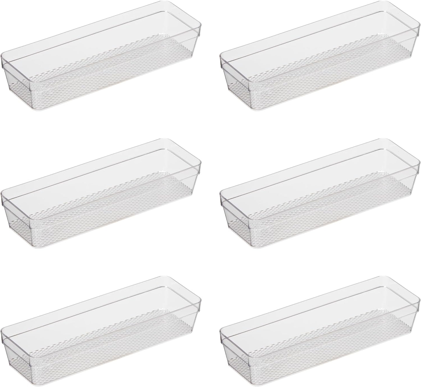 Oggi Clear Drawer Organizer - 3" X 9.5" (Set of 6) - Ideal for Organizing Kitchen Drawers, Office, Desk, Silverware, Kitchen Utensils, Cosmetics and Bathrooms