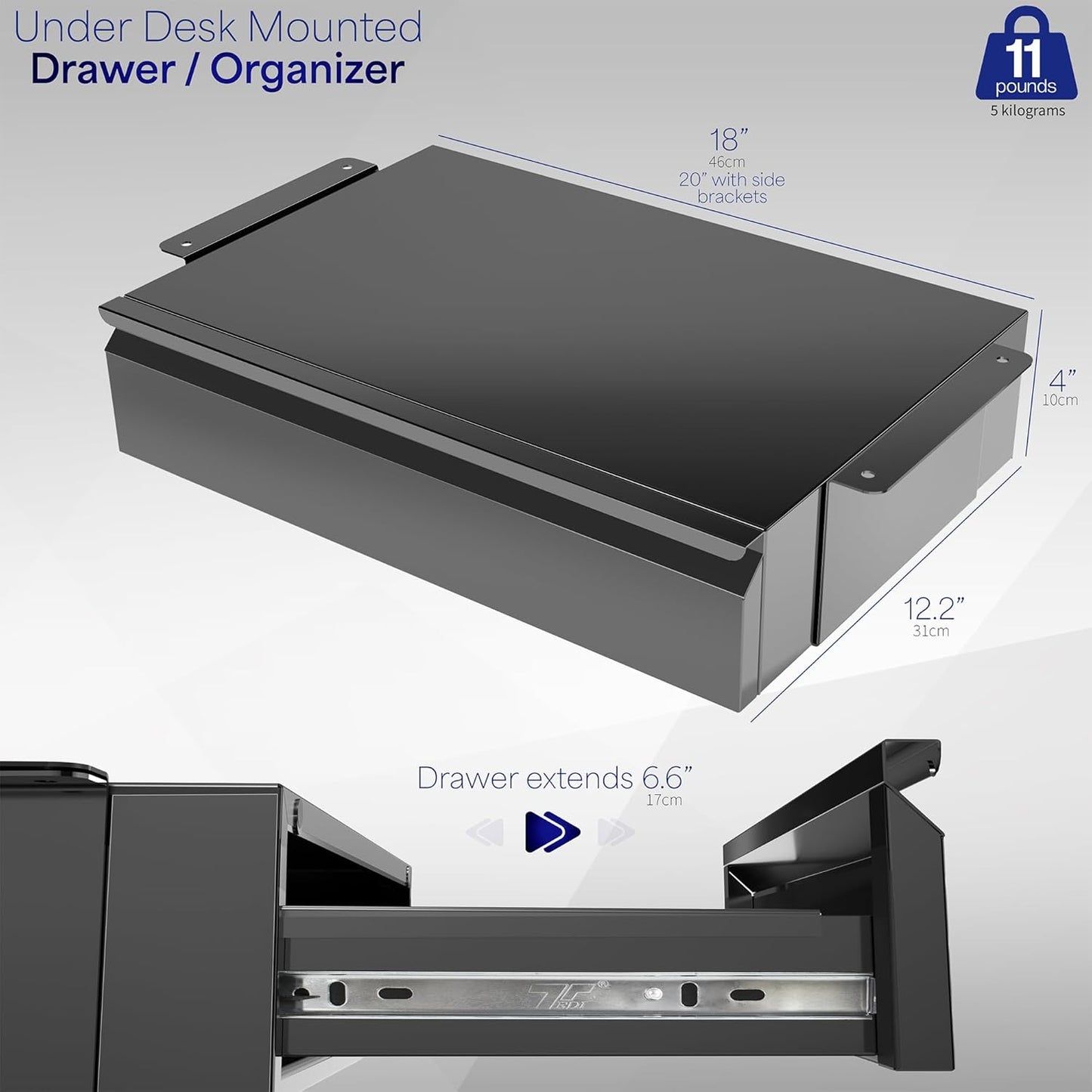 VIVO 18 inch Under Desk Slide Out Drawer, Secure Home Office Storage Organizer, Black, DESK-AC03B