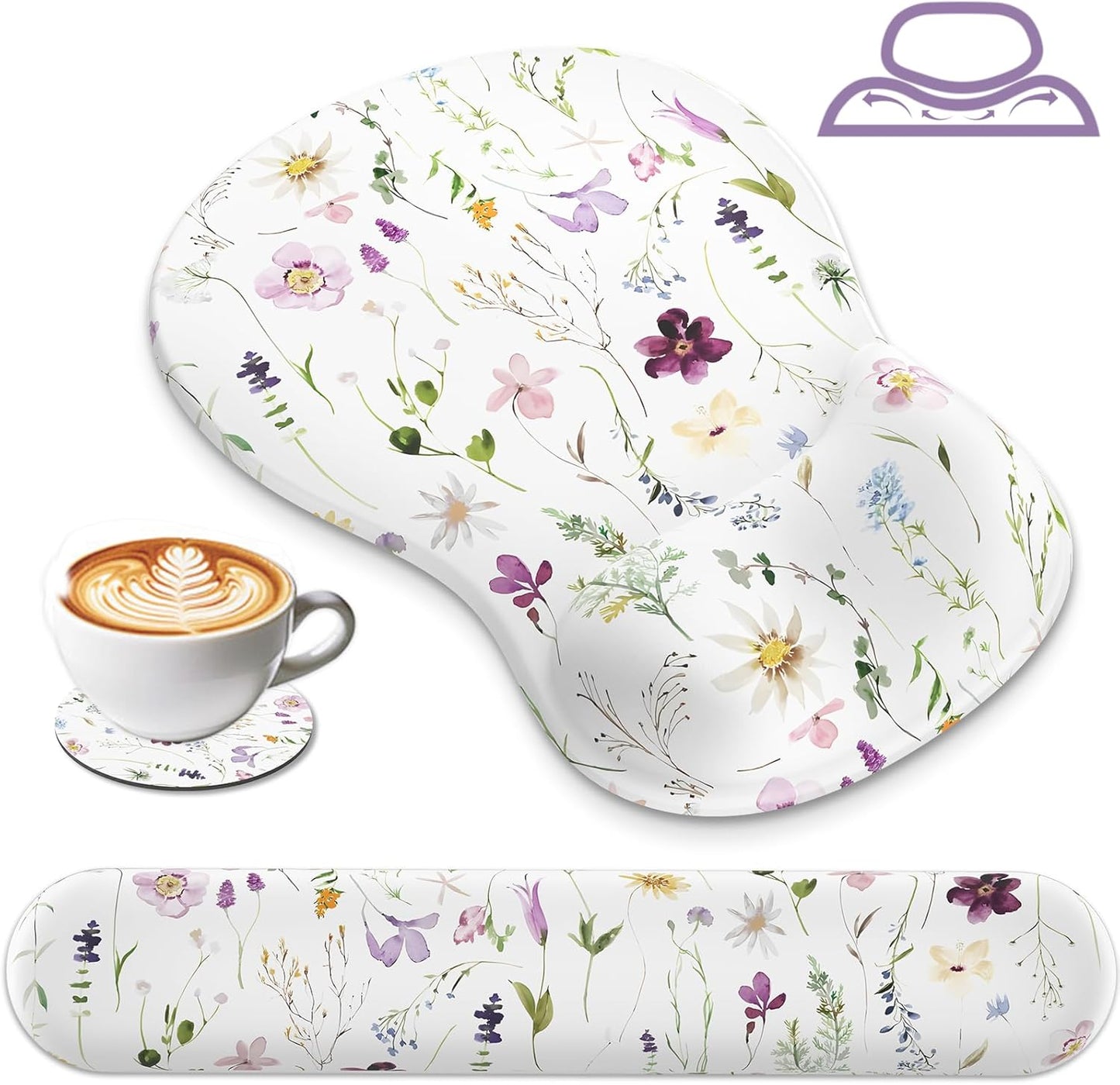 AKIT Ergonomic Mouse Pad with Wrist Rest& Keyboard Wrist Rest, Wrist Rest for Computer Keyboard, Pain Relief, Non-Slip Gel Base, Mousepad Wrist Support for Gaming, Office, Waterdrop Shaped Pink
