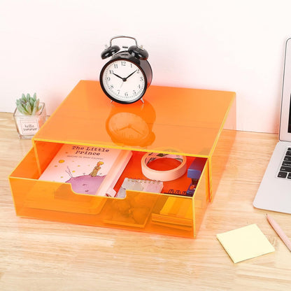 Gelite Acrylic Desk Organizer with Drawer for Makeup Vanity Stackable Desktop Storage Box for Office Supplies, 13.8 x 9.8 x 3.9’’, Neon Green