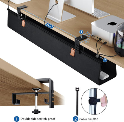Zilink No Drill Under Desk Cable Management Tray 30" Cord Organizer for Table Clamp/Screw Mount Desk Cable Management Sturdy Waterproof Fabric Cord Hiders for Office, Home