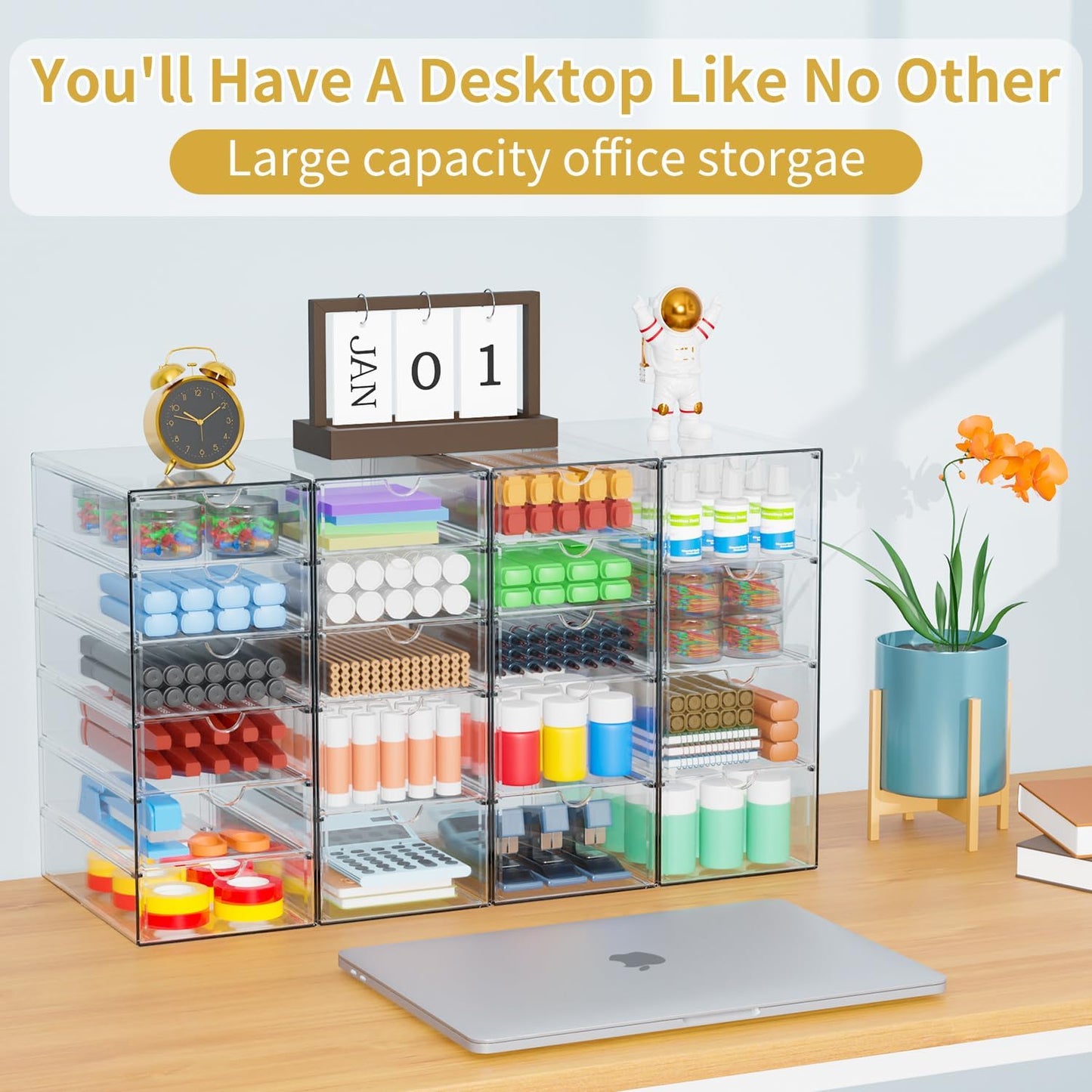 Acrylic Makeup Organizer with 20 Drawers, 4 Set Clear Storage Drawers, Acrylic Drawer Organizer and Storage for Desktop Office Supplies Make Up Pen Hair Accessories