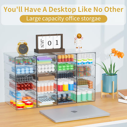 Acrylic Makeup Organizer with 20 Drawers, 4 Set Clear Storage Drawers, Acrylic Drawer Organizer and Storage for Desktop Office Supplies Make Up Pen Hair Accessories