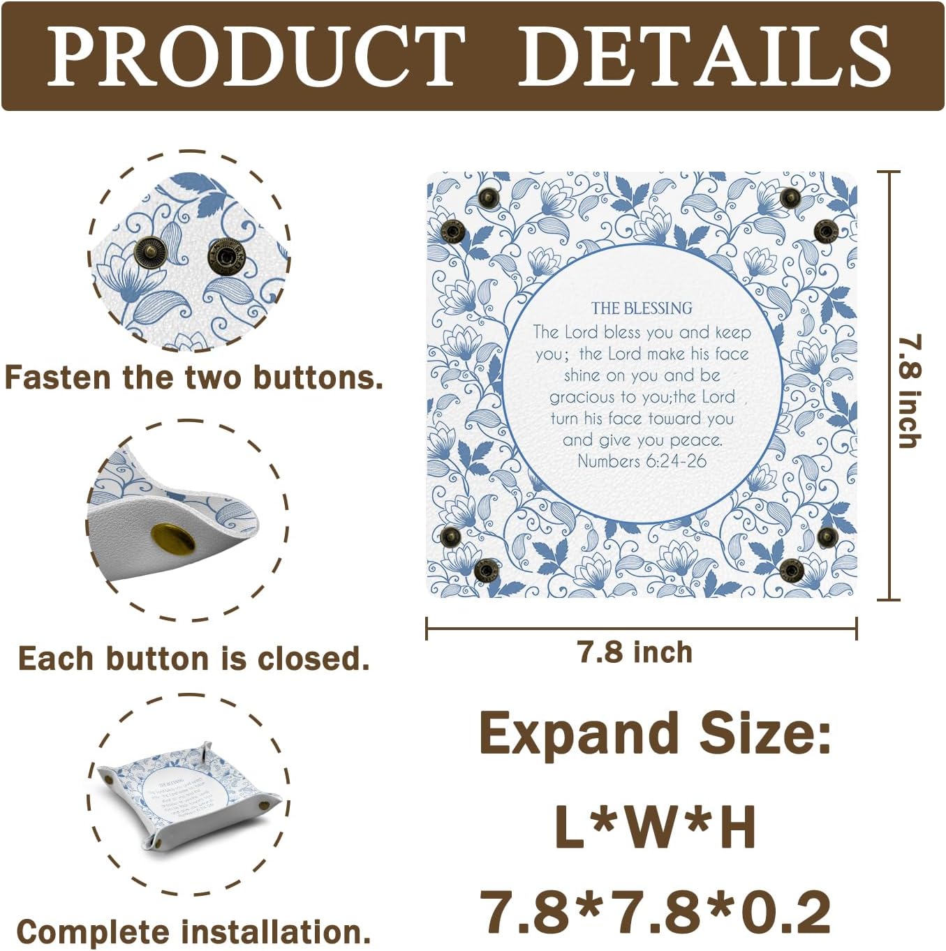 Inspirational Gifts for Women Jewelry Valet Tray, Motivational Positive Affirmations Gifts for Women, Blue Retro Nightstand Desk Accessories PU Leather Tray Organizer for Jewelry Rings Watches