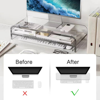 Acrylic Monitor Stand, 2 Tier Computer Monitor Stand Riser，16 inch Acrylic Computer Monitor Stand Riser for iMac, PC, Desktop, Laptop, TV Screen with Extra Storage Space Home Office