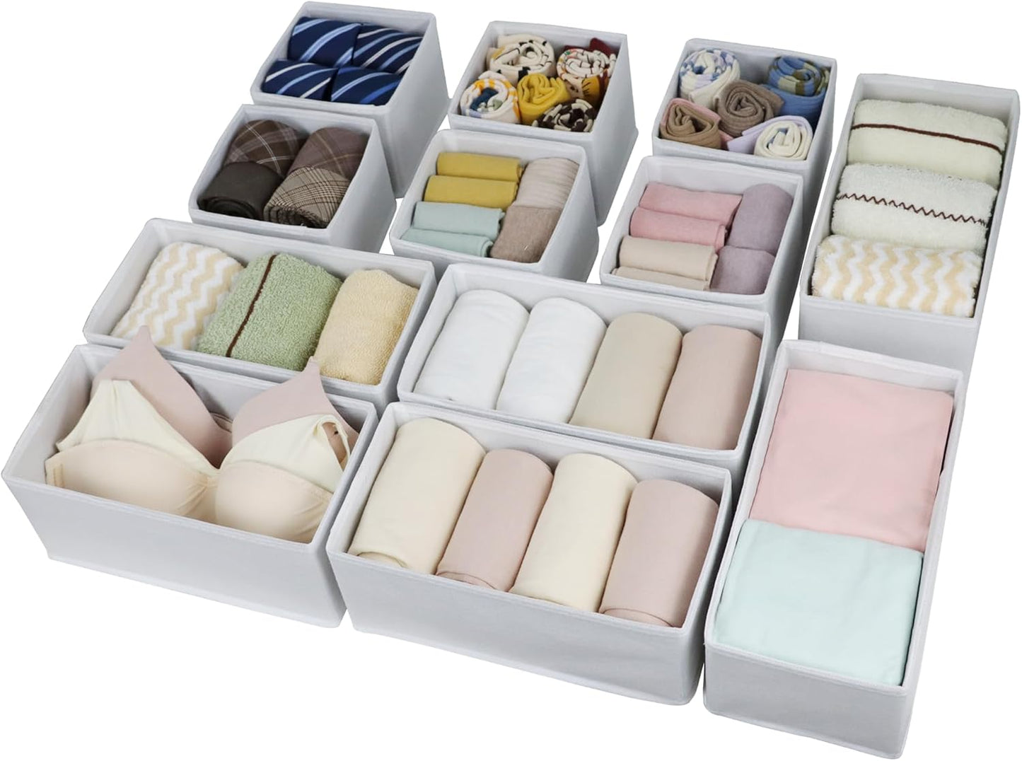 Fordonral 12 Pack Drawer Organizer Clothes, Foldable Fabric Dresser Organizer Closet Organizers and Storage Box for Underwear,Folded Clothes,Baby Clothing,Socks,Bra,Towels,Ties(12 Pack,Gray)