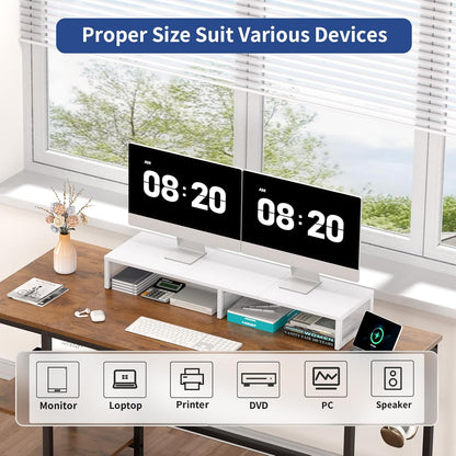 Dual Computer Monitor Stand Riser, Desk Organizers and Accessories, Printer & TV Stand, Desk Shelf, Office Desk Accessories & Desktop Workspace Organizer for Office Supplies, Black