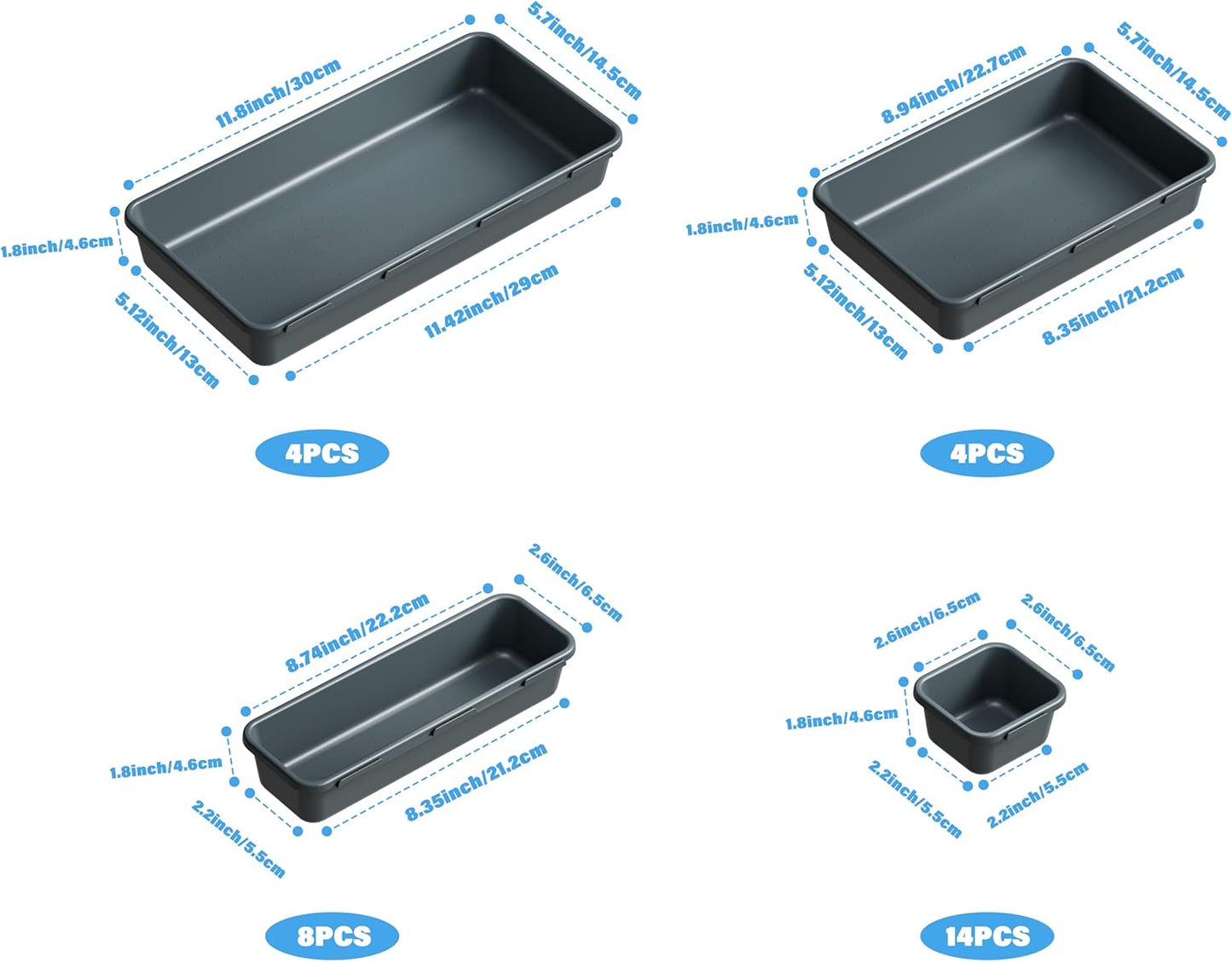 Gonice 13 PCS Drawer Organizer Tray, Interlocking Office Desk Drawer Storage, Black Plastic Organizer Bins for Office Supplies and Tools, Desk Drawer Organizer for Bathroom and Kitchen