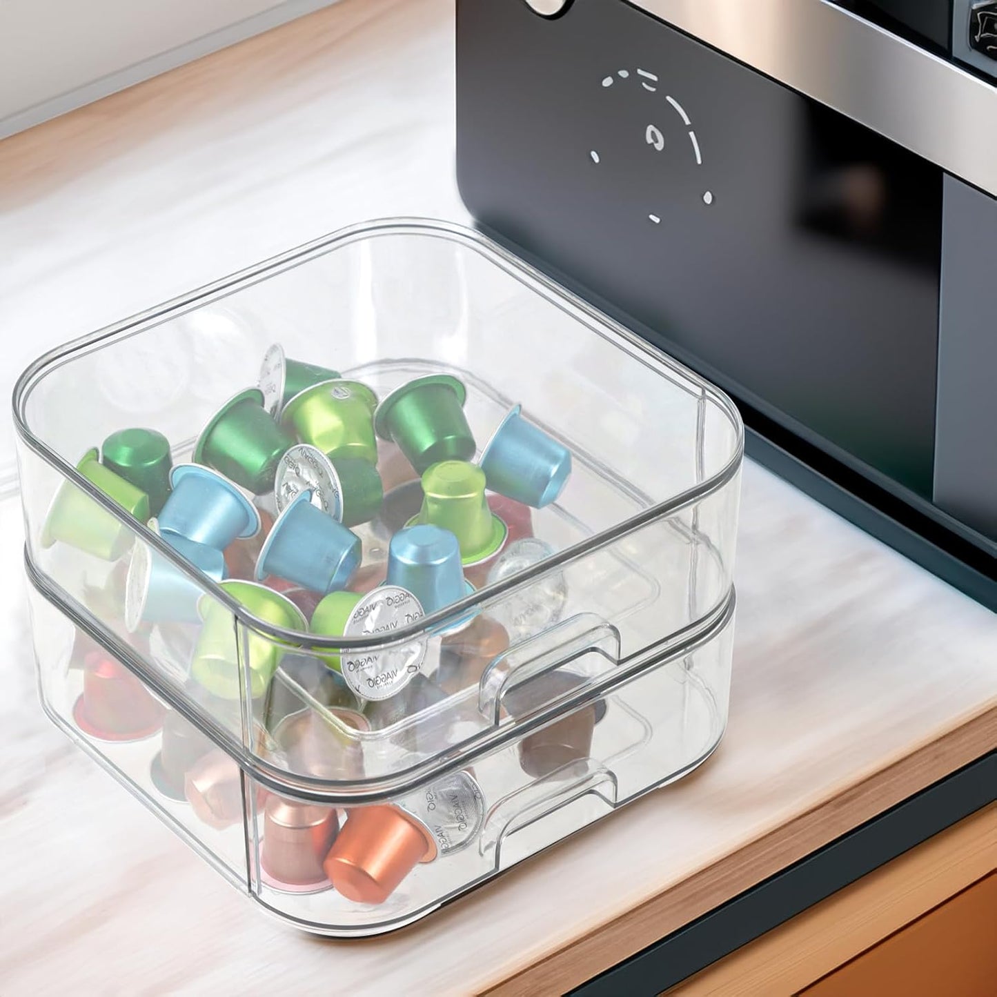 Set of 2 Stackable Storage Drawers - 6.7" Clear Plastic Drawer Storage, Acrylic Makeup Organizer, Desk Counter Cabinet Office Organizer, Bathroom Organizers and Storage (Modern/Set of 2)