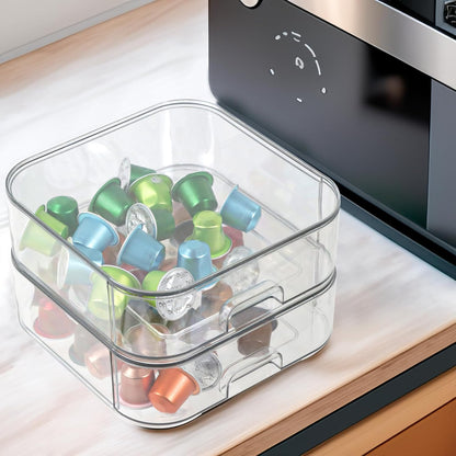 Set of 2 Stackable Storage Drawers - 6.7" Clear Plastic Drawer Storage, Acrylic Makeup Organizer, Desk Counter Cabinet Office Organizer, Bathroom Organizers and Storage (Modern/Set of 2)