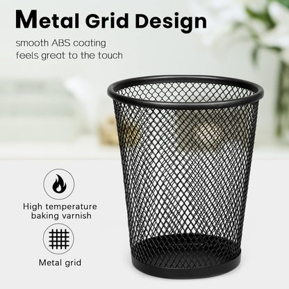 QYH Mesh Pencil Holder Metal Pen Cup Black for Desk 6 Packs, Office Caddy Storage