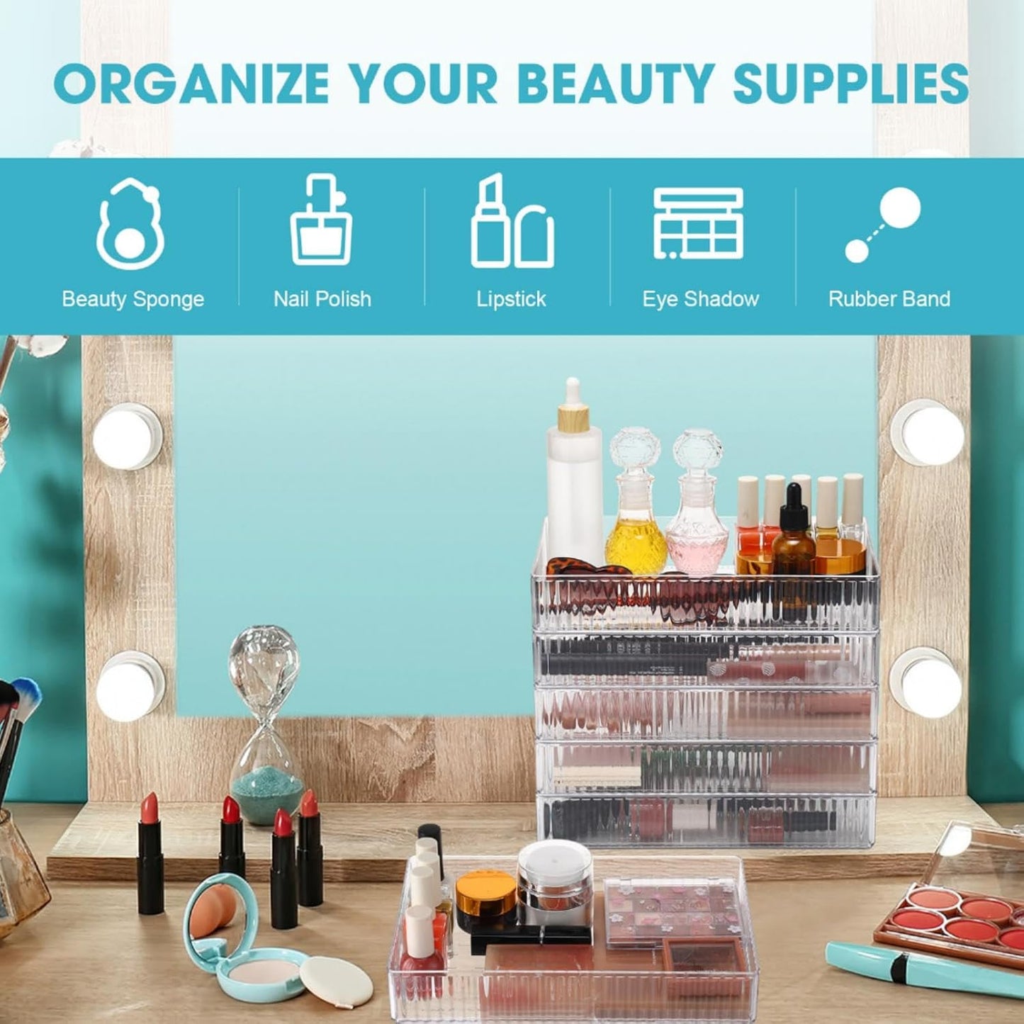 Teenyyou 8 Pcs Clear Drawer Organizers Bins Stackable Makeup and Vanity Organizer Trays Clear Plastic Drawer Organizers Set for Office Desk Dividers(9.9 x 6.3 x 1.8 Inches)